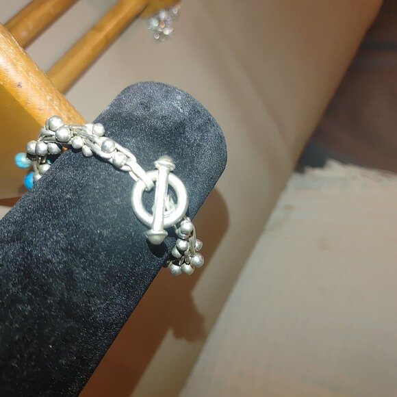 Sterling Silver Bracelet Turquoise Beaded Faux Stone - Picture 8 of 16